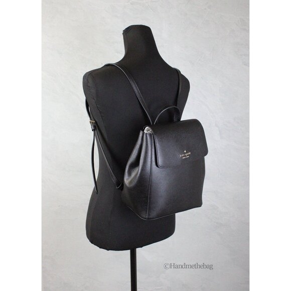 NEW Kate Spade Madison Black Leather Medium Flap Backpack Book School Purse main image 8